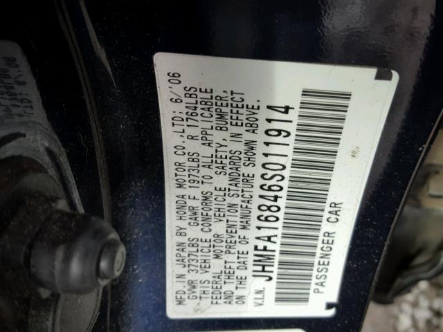 JHMFA16846S011914 - 2006 HONDA CIVIC EX Կապույտ լուսանկար 10