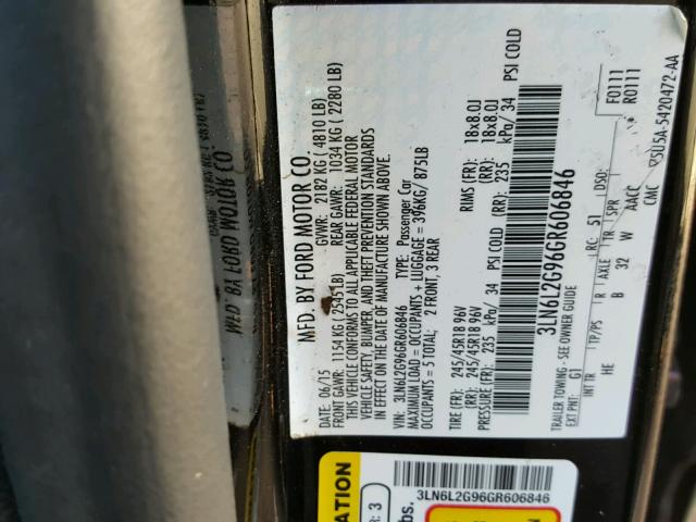 3LN6L2G96GR606846 - 2016 LINCOLN MKZ BLACK photo 10