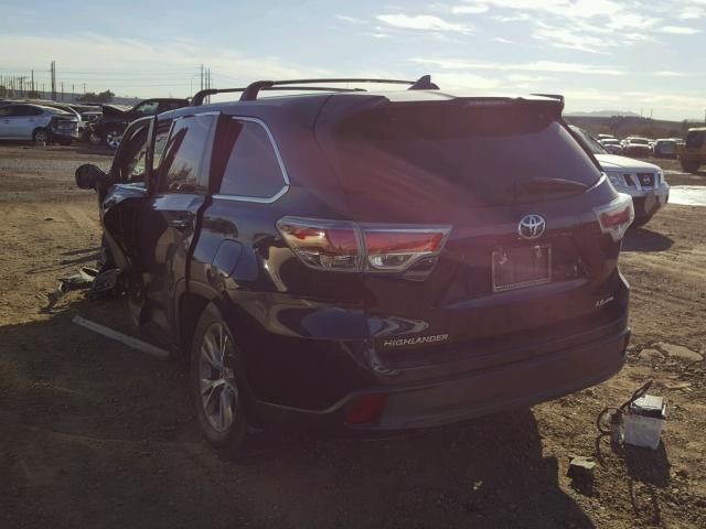 5TDBKRFH7GS279782 - 2016 TOYOTA HIGHLANDER BLUE photo 3