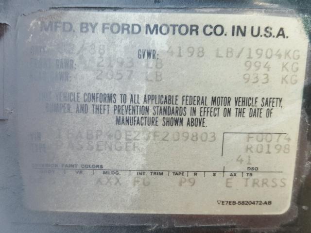 1FABP40E2JF209803 - 1988 FORD MUSTANG LX GRAY photo 10