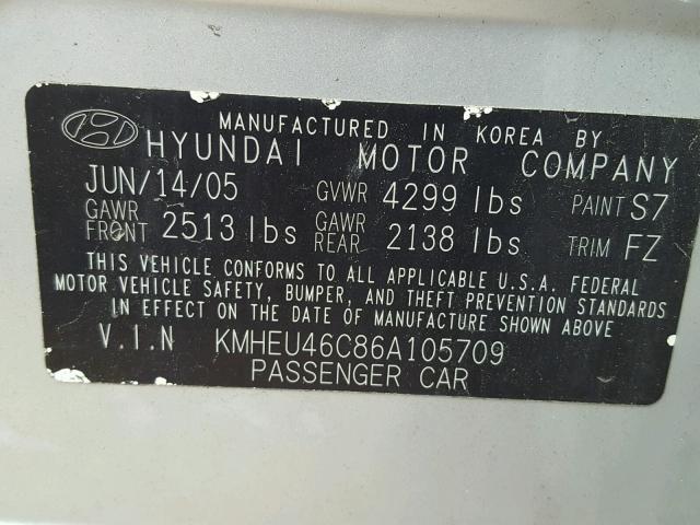 KMHEU46C86A105709 - 2006 HYUNDAI SONATA GLS SILVER photo 10