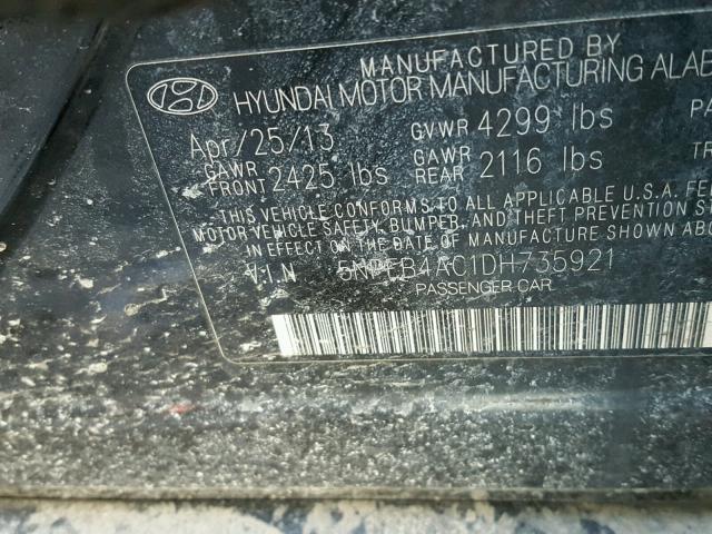 5NPEB4AC1DH735921 - 2013 HYUNDAI SONATA GLS BLACK photo 10