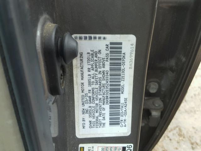 1NXBR32E35Z493340 - 2005 TOYOTA COROLLA CE GRAY photo 10