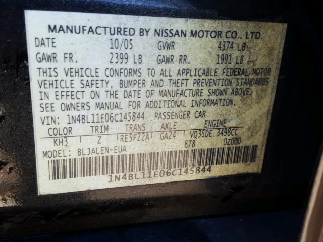 1N4BL11E06C145844 - 2006 NISSAN ALTIMA SE BEIGE photo 10