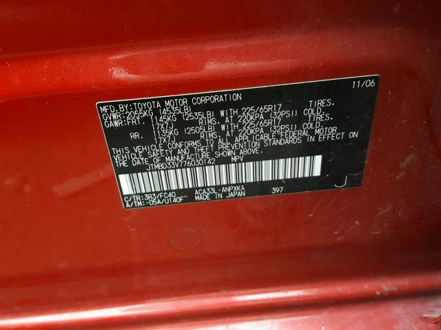 JTMBD33V776030142 - 2007 TOYOTA RAV4 RED photo 10