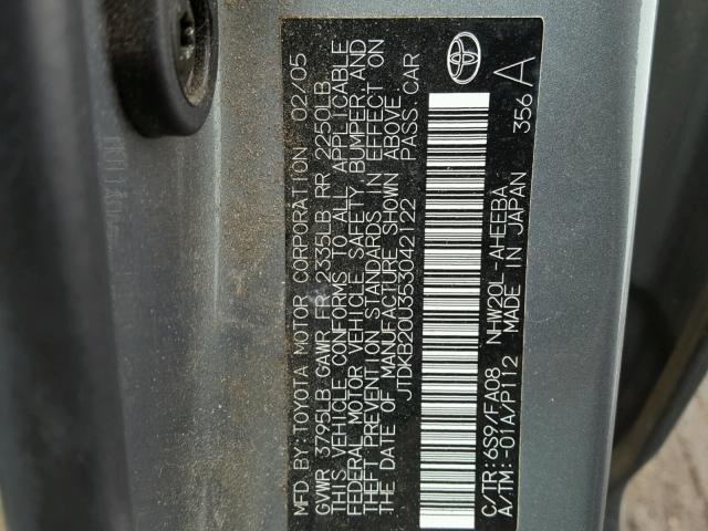 JTDKB20U353042122 - 2005 TOYOTA PRIUS GRAY photo 10