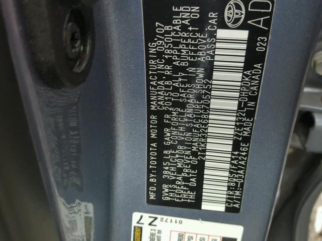 2T1KR32E68C705752 - 2008 TOYOTA COROLLA MA BLUE photo 10