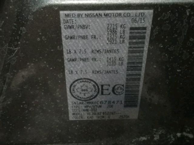 5N1AR2MMXFC678471 - 2015 NISSAN PATHFINDER GRAY photo 10