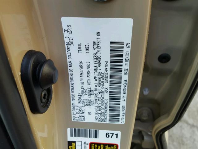 3TMAZ5CN4GM010231 - 2016 TOYOTA TACOMA DOU BEIGE photo 10