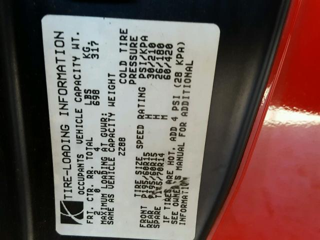 1G8ZY12701Z230239 - 2001 SATURN SC2 RED photo 10