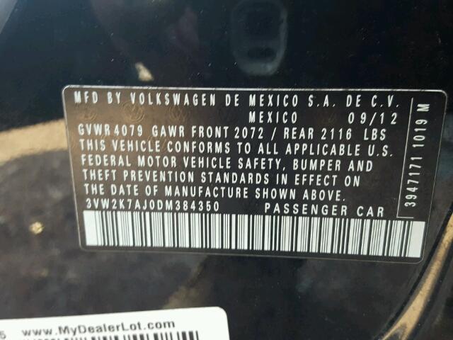 3VW2K7AJ0DM384350 - 2013 VOLKSWAGEN JETTA BASE შავი ფოტო 10