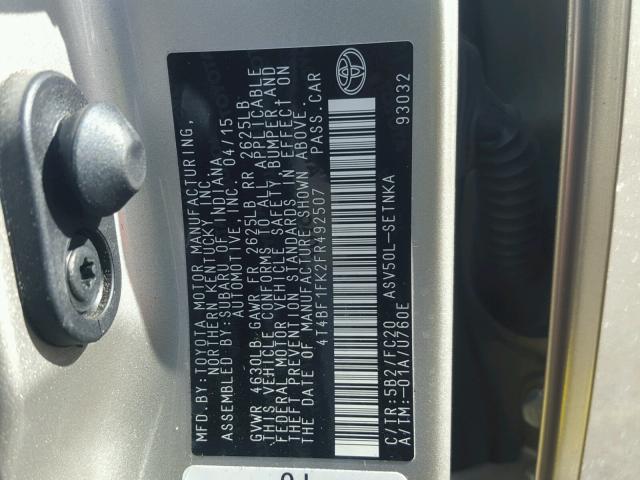 4T4BF1FK2FR492507 - 2015 TOYOTA CAMRY LE TAN photo 10