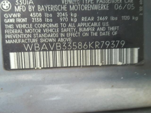 WBAVB33586KR79379 - 2006 BMW 330 I SILVER photo 10