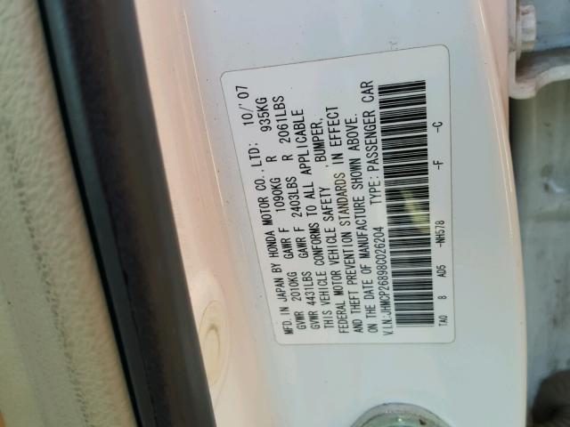 JHMCP26898C026204 - 2008 HONDA ACCORD EXL WHITE photo 10