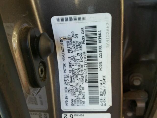 1NXBR32E17Z797625 - 2007 TOYOTA COROLLA CE GRAY photo 10