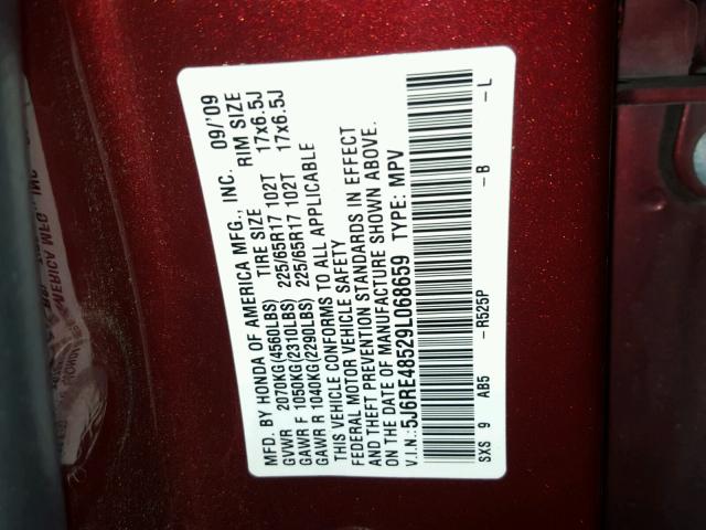 5J6RE48529L068659 - 2009 HONDA CR-V EX RED photo 10