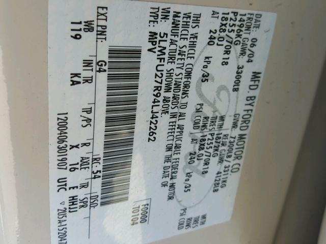 5LMFU27R94LJ42262 - 2004 LINCOLN NAVIGATOR ბეჟი ფოტო 10