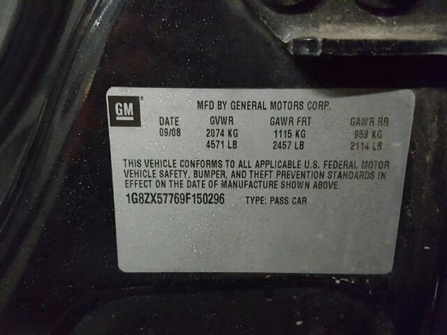 1G8ZX57769F150296 - 2009 SATURN AURA XR BLACK photo 10