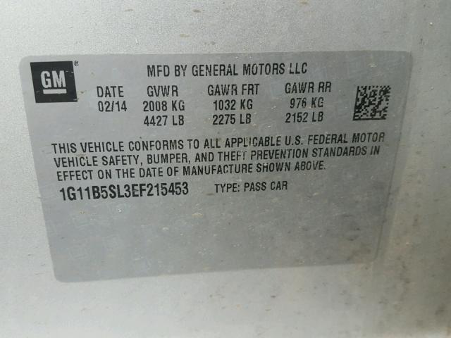 1G11B5SL3EF215453 - 2014 CHEVROLET MALIBU LS ვერცხლისფერი ფოტო 10