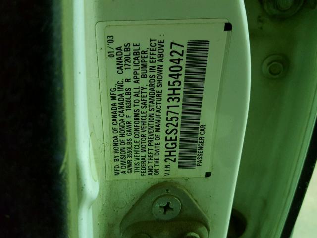 2HGES25713H540427 - 2003 HONDA CIVIC EX შავი ფოტო 10