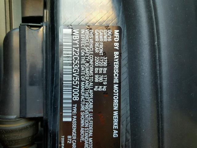 WBY1Z2C53GV557008 - 2016 BMW I3 BEV GRAY photo 10