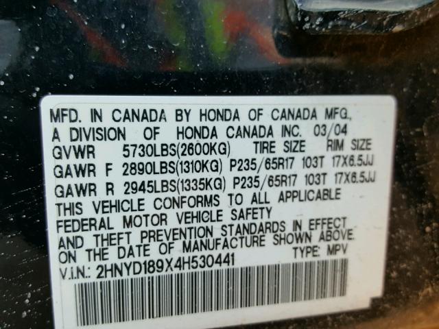 2HNYD189X4H530441 - 2004 ACURA MDX TOURIN BLACK photo 10