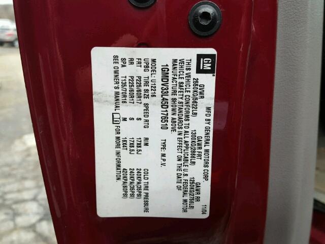 1GMDV33L45D176510 - 2005 PONTIAC MONTANA SV MAROON photo 10