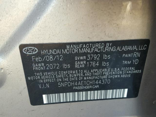 5NPDH4AE1CH144370 - 2012 HYUNDAI ELANTRA GL TAN photo 10