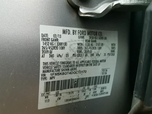 1FM5K8GT4DGC13170 - 2013 FORD EXPLORER S SILVER photo 10