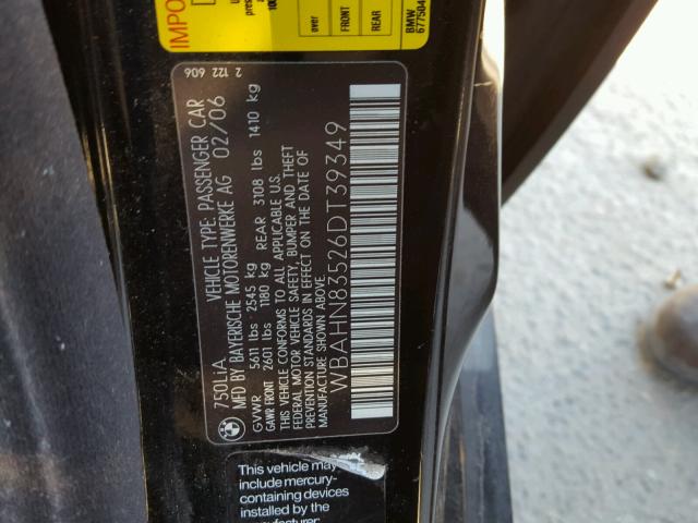 WBAHN83526DT39349 - 2006 BMW 750 LI BLACK photo 10