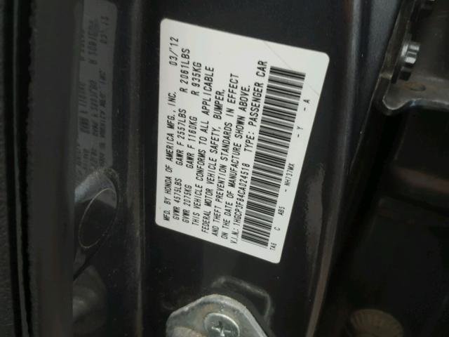 1HGCP3F84CA024518 - 2012 HONDA ACCORD EXL GRAY photo 10