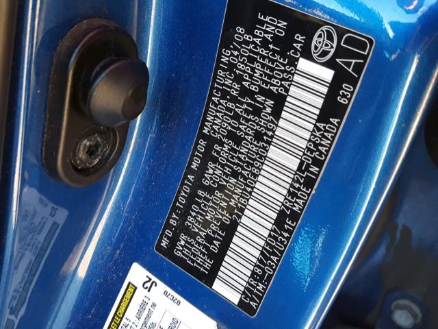 2T1BU40E89C031497 - 2009 TOYOTA COROLLA BA BLUE photo 10