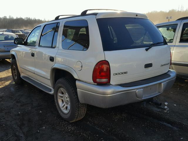 1B4HS58N72F102371 - 2002 DODGE DURANGO SL WHITE photo 3