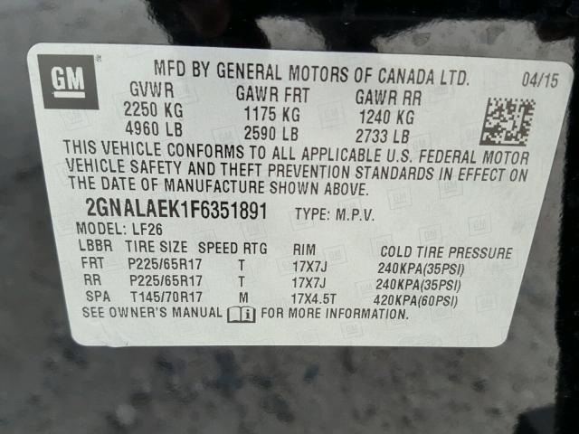 2GNALAEK1F6351891 - 2015 CHEVROLET EQUINOX LS BLACK photo 10