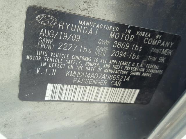 KMHDU4AD7AU865214 - 2010 HYUNDAI ELANTRA BL GRAY photo 10