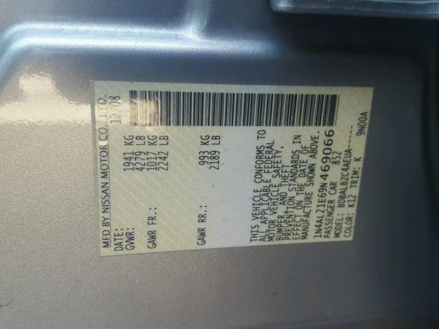 1N4AL21E69N469066 - 2009 NISSAN ALTIMA 2.5 SILVER photo 10