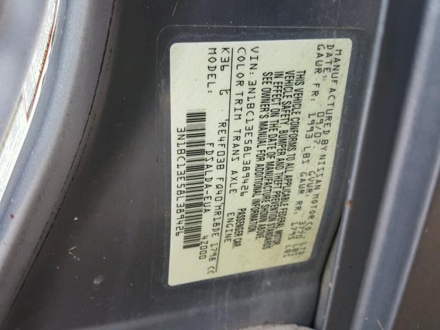 3N1BC13E58L389426 - 2008 NISSAN VERSA S GRAY photo 10