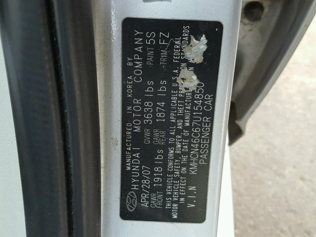 KMHCN46C67U154850 - 2007 HYUNDAI ACCENT GLS SILVER photo 10