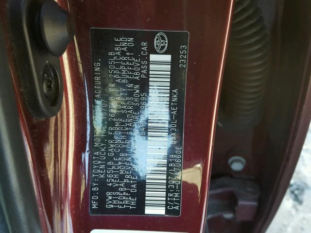 4T1BK36B48U269695 - 2008 TOYOTA AVALON XL RED photo 10