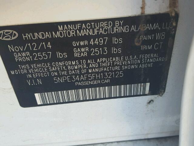 5NPE34AF5FH132125 - 2015 HYUNDAI SONATA SPO WHITE photo 10