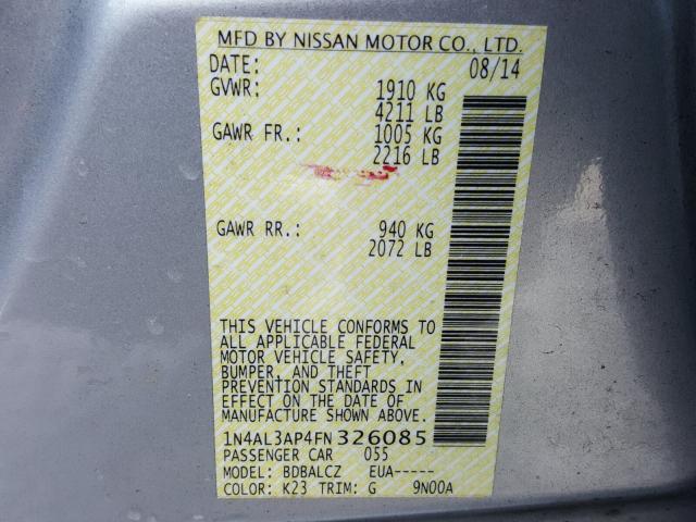 1N4AL3AP4FN326085 - 2015 NISSAN ALTIMA 2.5 SILVER photo 10