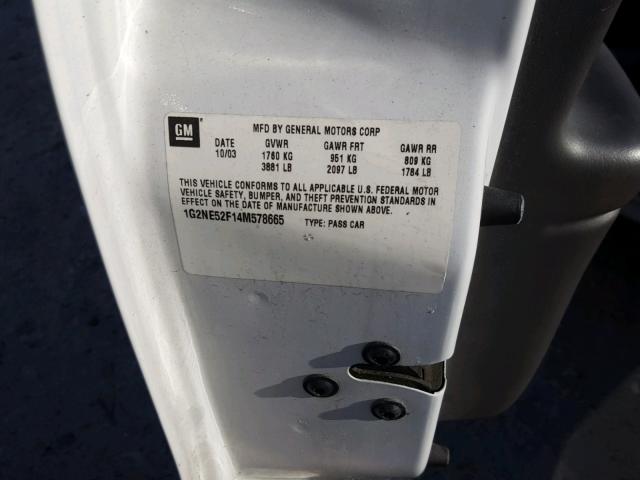 1G2NE52F14M578665 - 2004 PONTIAC GRAND AM S Ağ foto 10