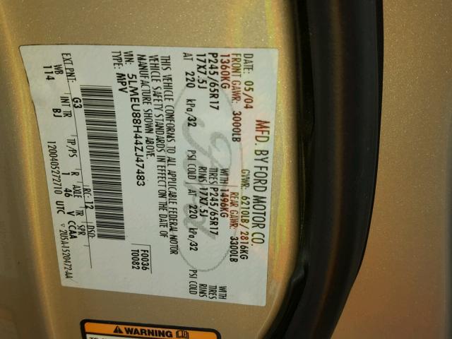 5LMEU88H44ZJ47483 - 2004 LINCOLN AVIATOR 米色 照片 10