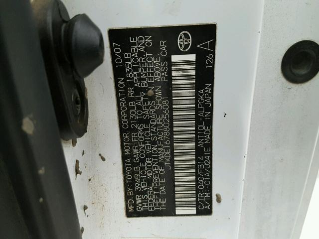 JTKDE167880256081 - 2008 TOYOTA SCION TC 白色 照片 10