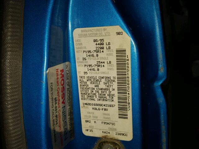 1N6SD16S8SC421037 - 1995 NISSAN TRUCK KING BLUE photo 10