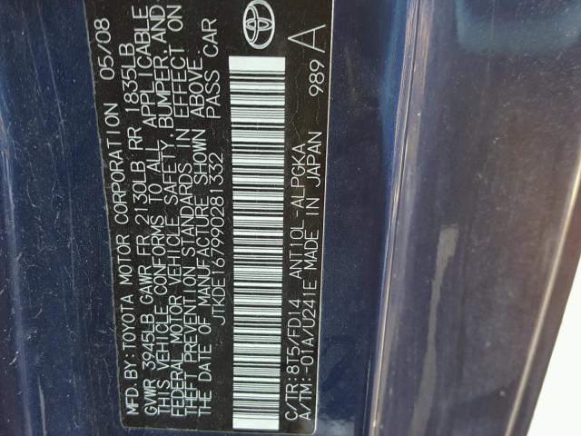 JTKDE167990281332 - 2009 TOYOTA SCION TC 蓝色 照片 10