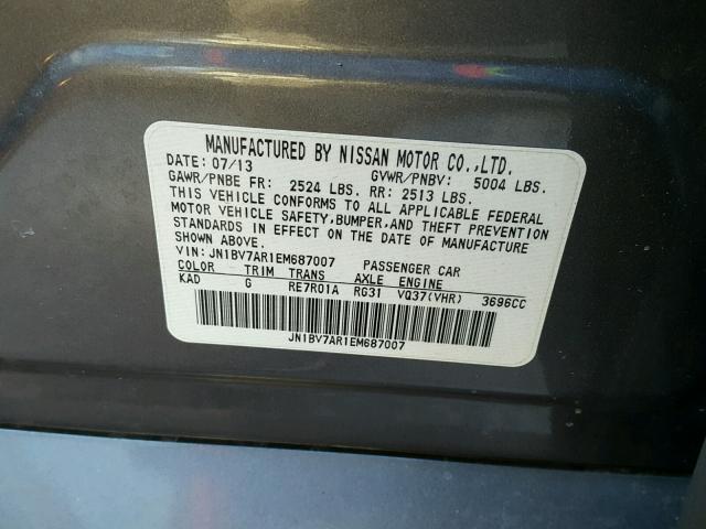 JN1BV7AR1EM687007 - 2014 INFINITI Q50 BASE Gris foto 10