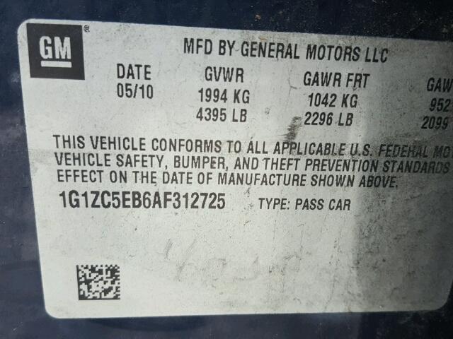 1G1ZC5EB6AF312725 - 2010 CHEVROLET MALIBU 1LT 蓝色 照片 10