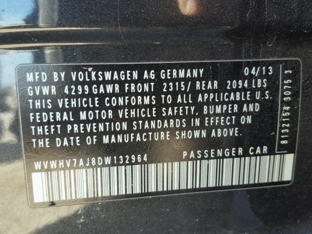 WVWHV7AJ8DW132964 - 2013 VOLKSWAGEN GTI GRAY photo 10