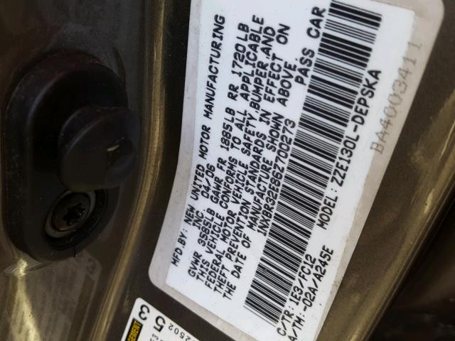 1NXBR32E86Z700273 - 2006 TOYOTA COROLLA CE GRAY photo 10